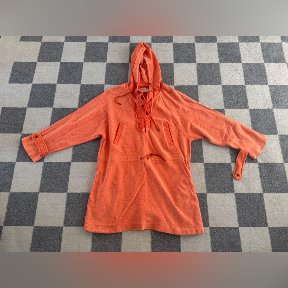 We The Free Orange Hooded Lace-Up Pullover Sweater